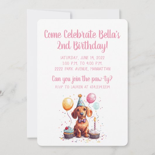 お誕生日おめでとうダックスフンド！パーティしよう 招待状 (裏面)