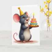 お誕生日おめでとうネズミカード カード (黄色い花)