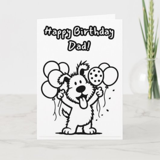 お誕生日おめでとうパパ！風船を持った犬 カード (正面)