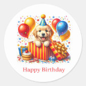 お誕生日おめでとうパピーステッカー ラウンドシール (正面)