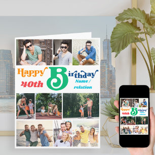 お誕生日おめでとうフォトコラージュ 10枚の写真と年齢を入れてカスタマイズ カード