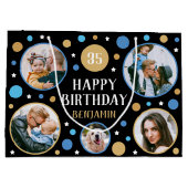お誕生日おめでとうフォトコラージュ 35歳 青 ラージペーパーバッグ (裏面)