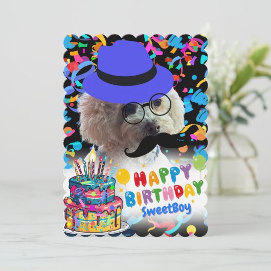 お誕生日おめでとうプードル ノートカード (スタンド正面)
