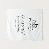 お誕生日おめでとう三十歳の黒い落書きの手描きケーキ タペストリー (正面(横))