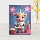 お誕生日おめでとう仔牛イラストカード カード (黄色い花)