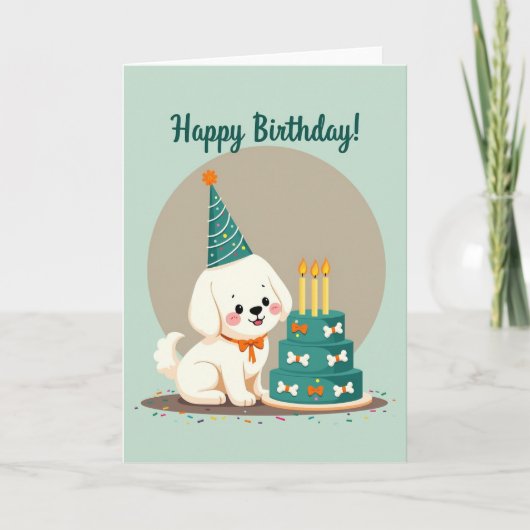 お誕生日おめでとう仔犬ケーキカード カード (正面)