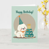 お誕生日おめでとう仔犬ケーキカード カード (黄色い花)