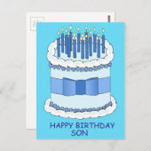 お誕生日おめでとう息子さん カートゥーンケーキとろうそく ポストカード (正面/裏面)