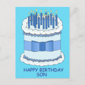 お誕生日おめでとう息子さん カートゥーンケーキとろうそく ポストカード (正面)
