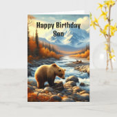 お誕生日おめでとう息子 ウォーターカラーベア ストリームにて カード (黄色い花)