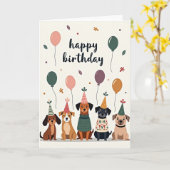 お誕生日おめでとう犬のイラストカード カード (黄色い花)