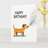 お誕生日おめでとう犬の紙吹雪カード カード (黄色い花)