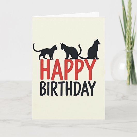 お誕生日おめでとう猫のシルエットカード カード (正面)