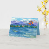 お誕生日おめでとう甥パラセーリング山湖 カード (黄色い花)