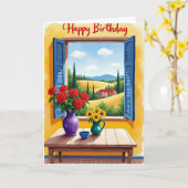 お誕生日おめでとう窓付グリーティングカード カード (黄色い花)