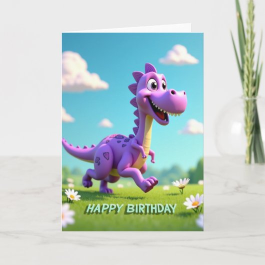 お誕生日おめでとう紫色の生き物カード カード (正面)
