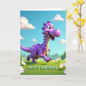 お誕生日おめでとう紫色の生き物カード カード (黄色い花)