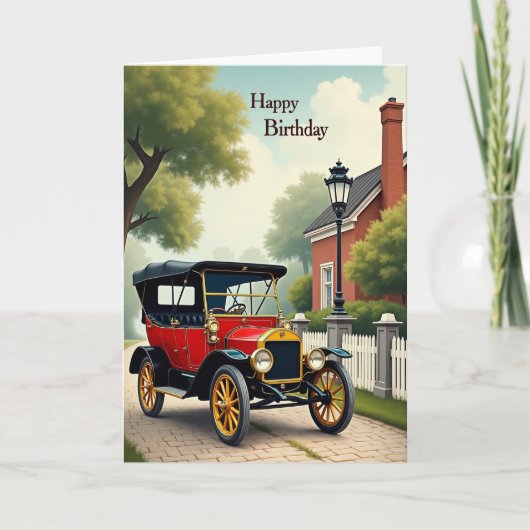 お誕生日おめでとう赤い車のカード カード (正面)
