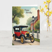 お誕生日おめでとう赤い車のカード カード (黄色い花)