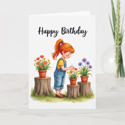 お誕生日おめでとう鉢植えの花カード カード (正面)