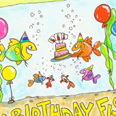 お誕生日おめでとう魚たち ポストカード