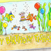 お誕生日おめでとう魚のグリーティングカード カード