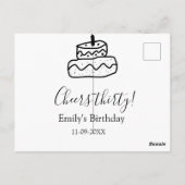 お誕生日おめでとう３０歳の誕生日ケーキ黒い落書き手 ポストカード (裏面)