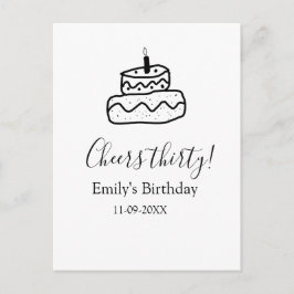 お誕生日おめでとう３０歳の誕生日ケーキ黒い落書き手 ポストカード