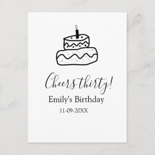 お誕生日おめでとう30歳の誕生日ケーキ黒い落書き手 ポストカード