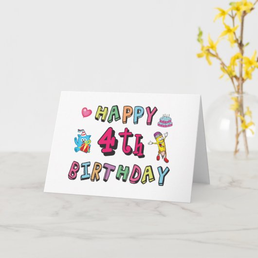 お誕生日おめでとう４歳。４歳の誕生日。 カード (黄色い花)