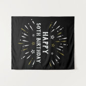 お誕生日おめでとう５０歳　花火　黒　白　金 タペストリー (正面(横))