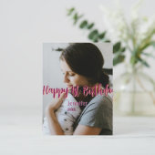 お誕生日おめでとう1歳 赤ちゃん ママ オレンジ色のスタイ ポストカード (スタンド正面)