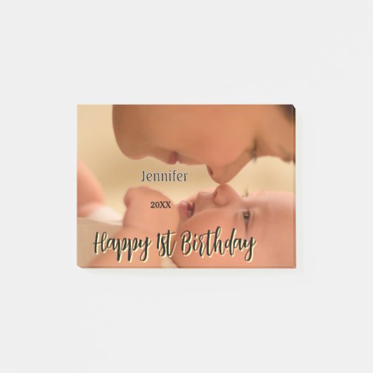 お誕生日おめでとう1歳 赤ちゃん ママ 黒 黄色 ポストイット (正面)