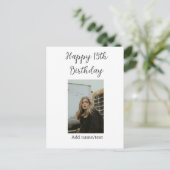 お誕生日おめでとう15歳 名前 写真 テキスト モダン ポストカード (スタンド正面)