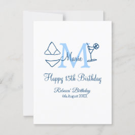 お誕生日おめでとう15歳 青い名前のイニシャルが入ったビキニ ポストカード