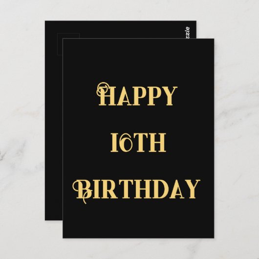 お誕生日おめでとう16歳 ゴールド イエロー カスタム ポストカード (正面/裏面)