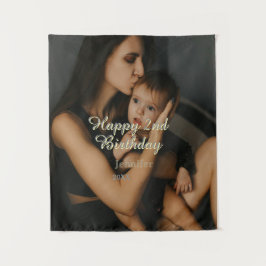 お誕生日おめでとう2歳 赤ちゃん 子供 母親 黄色 灰色 な タペストリー