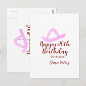 お誕生日おめでとう20歳ピンクカウガール名前デートシミュレーション ポストカード (正面/裏面)