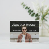 お誕生日おめでとう20歳 シンプル フォト 名前 日付 変更 ポストカード (スタンド正面)