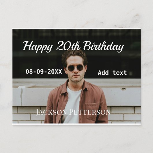 お誕生日おめでとう20歳 シンプル フォト 名前 日付 変更 ポストカード (正面)
