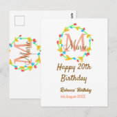 お誕生日おめでとう20歳 赤 名入れ モノグラム 花輪 ポストカード (正面/裏面)