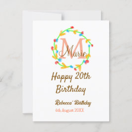 お誕生日おめでとう20歳 赤 名前 モノグラム 花輪 ポストカード