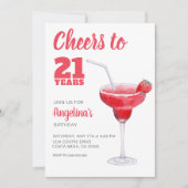 お誕生日おめでとう21歳 ピンク 招待状 (正面)