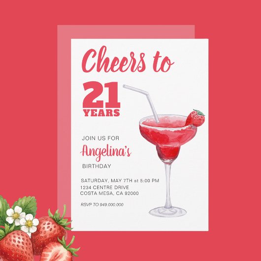 お誕生日おめでとう21歳 ピンク 招待状