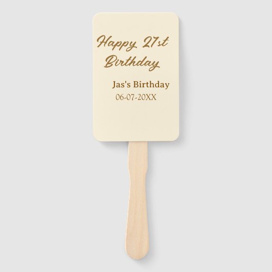 お誕生日おめでとう21歳 ブラウン パステル イエロー 名前 日付 ハンドファン (正面)