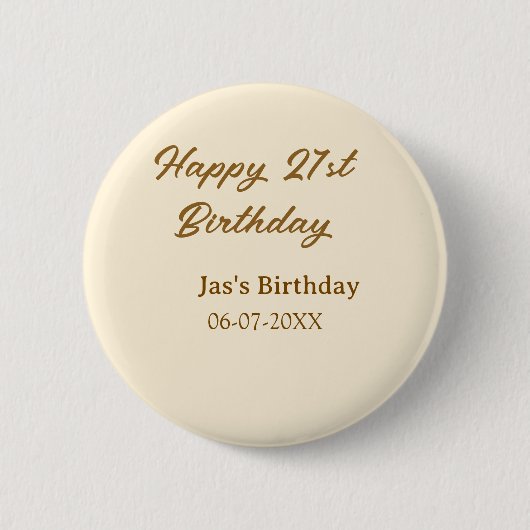 お誕生日おめでとう21歳 ブラウン パステル イエロー 名前 日付 缶バッジ (正面)