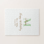 お誕生日おめでとう21歳 名前 グリーン ブラウン モノグラム ジグソーパズル (横)