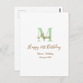 お誕生日おめでとう21歳 名前 グリーン ブラウン モノグラム ポストカード (正面/裏面)