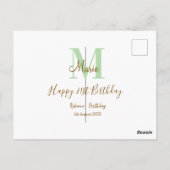 お誕生日おめでとう21歳 名前 グリーン ブラウン モノグラム ポストカード (裏面)