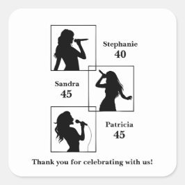 お誕生日おめでとう3人で楽しもうミニマリストブラック スクエアシール